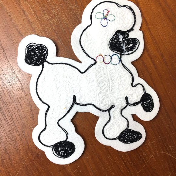 50’s POODLE White Chenille 8" Applique Facing Left Vintage NOS - Picture 5 of 5